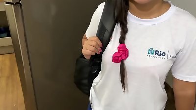 schoolgirl from Rio fellating off her personal instructor at his house